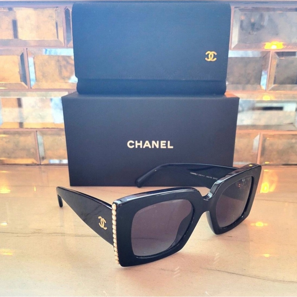 CHANEL CC Logo Square Sunglasses Pearls black - Picture 6 of 13